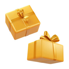 Wall Mural - flying two golden gift box 3d render icon isolated on transparent background cutout