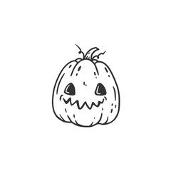 Cute halloween pumpkin isolated on white. Halloween pumpkin head coloring page for kids. Black and white illustration. Vector illustration.