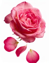 Wall Mural - falling pink rose isolated on white background, full depth of field