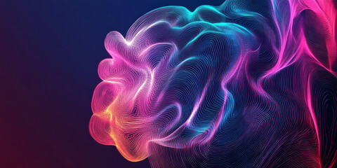 A creative design with swirling, neon-colored lines forming the shape of a brain, set against a dark gradient background to highlight the concept of imagination.