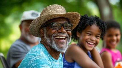 Poster - A joyful gathering of people, showcasing laughter and connection in a natural setting.