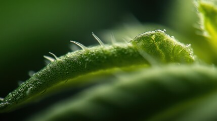 Wall Mural - Close-up of a Green Leaf with Dew Drops