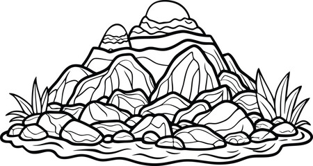 hand drawn rock hill sketch vector illustration