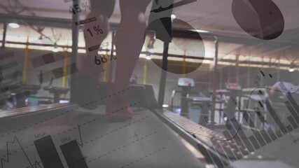 Poster - Animation of data processing and diagrams over sports people exercising at gym