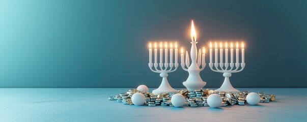 Canvas Print - Menorah and Gelt Coins for Hanukkah Celebration.