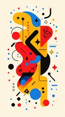 Poster - This artwork showcases a vibrant blend of abstract shapes in red, yellow, and blue, highlighted by minimalist design elements