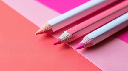 Wall Mural - Pink and white pencils on colorful backdrop with simple idea.