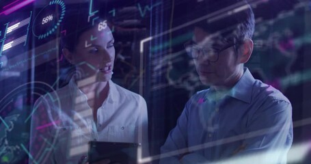 Poster - Animation of data processing over diverse colleagues using tablet in server room
