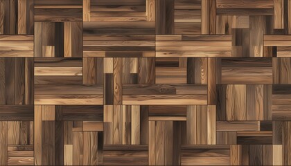 Wall Mural - Seamless vintage wooden parquet floor pattern featuring brown hardwood tiles and rectangular slabs