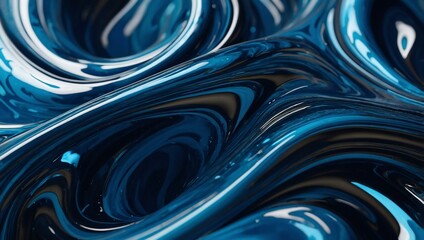 Abstract blue liquid swirls, a D rendering of flowing and shiny shapes.