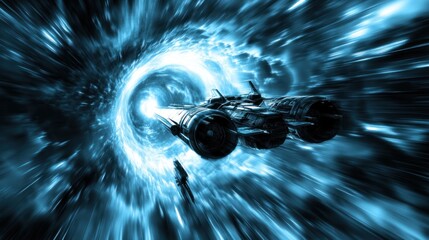 Wall Mural - Spaceship Traveling Through Wormhole