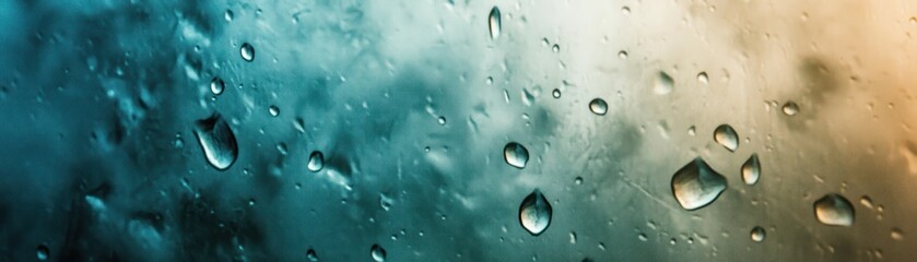 Wall Mural - Water Droplets on a Windowpane with a Cloudy and Hazy Background