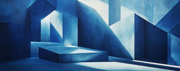 Poster - Geometric abstract blue architecture with light and shadow