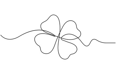 Continuous one line drawing of four leaf clovers. Isolated on white background vector illustration. Pro vector, Clover four-leaf in Continuous one line art drawing