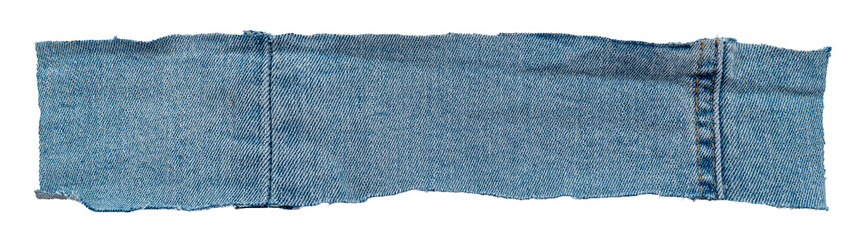 Sticker - Piece of torn denim on a white background. Denim texture