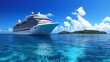 © Raitalinn - A luxury cruise ship sails past a tropical island in the blue ocean, offering a scenic voyage.