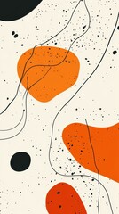 Poster - Abstract shapes in vibrant orange and deep black float against a creamy background, enhanced by scattered textures and delicate lines