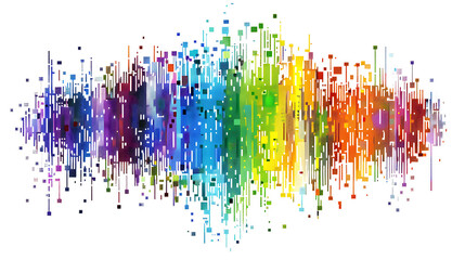 rainbow colored digital pixel art, modern design, isolated on white