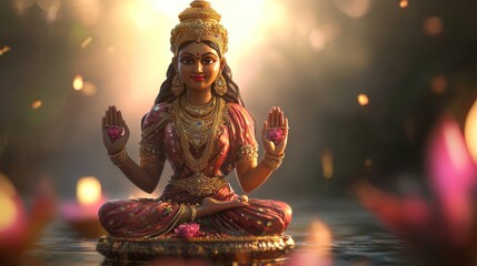 Illustration of visually captivating 3D representation of Goddess lakshmi , Generative AI