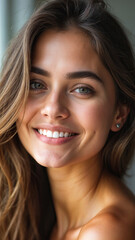 Wall Mural - happy smiling beautiful young woman with light skin beauty photo vertical portrait