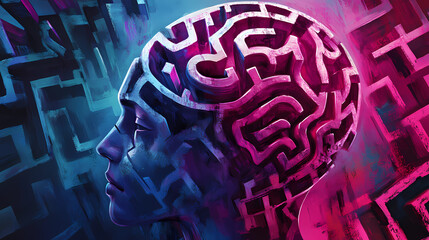 Adhd mind maze vivid representation of focus distraction and brain functioning complex cognitive condition concept abstract digital illustration. Maze. Illustration