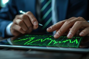 Wall Mural - A man is using a tablet to draw graphs