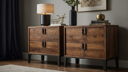 Poster - Elegant wooden nightstands with two drawers, perfect for enhancing bedroom decor.