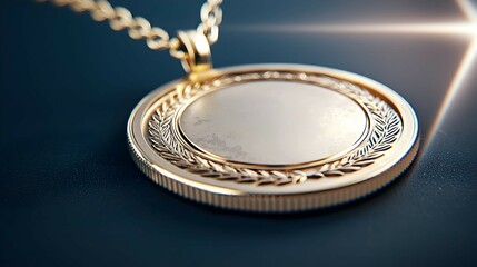 Golden Medallion with Chain on Dark Background