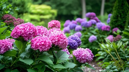 Wall Mural - Pink and Purple Hydrangeas in Bloom