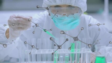 Poster - Animation of molecules over caucasian female scientist working in lab