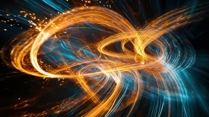 Wall Mural - A vibrant abstract swirl of orange and blue light trails creating a dynamic visual effect.