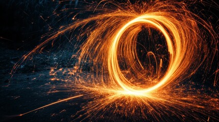 Poster - A glowing circle of sparks creates dynamic light trails in a dark environment.