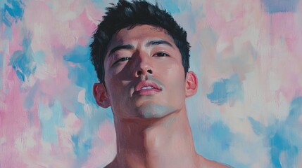 Sticker - Oil Painting Portrait of a Man with a Pink and Blue Background