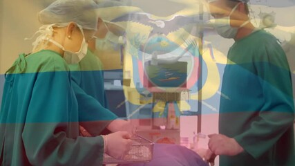 Poster - Animation of flag of ecuador over caucasian surgeons during surgery