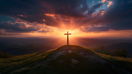 image of cross with sun rays in the background