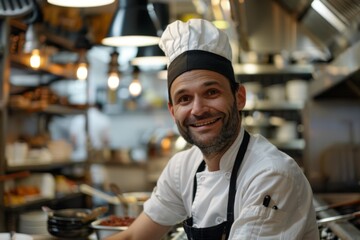 Sticker - Portrait of a smiling American chef in commercial kitchen