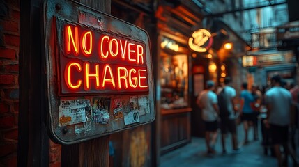 Wall Mural - Sign that reads “NO COVER CHARGE” - bar - pub - free entry - entrance - band - concert - college town 