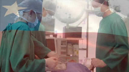 Poster - Animation of flag of chile over caucasian surgeons during surgery