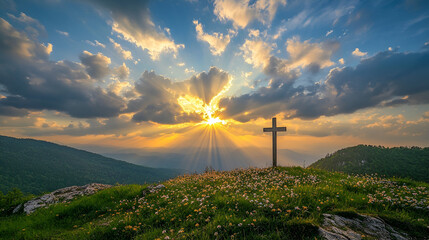 image of cross with sun rays in the background