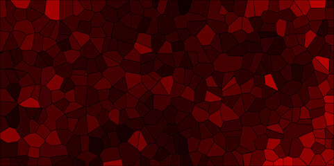 Wall Mural - dark red and black broken stained glass background with black lines. voronoi diagram background. sea