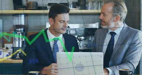 Poster - Animation of financial data processing over diverse business people in office