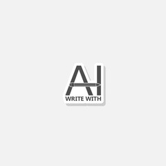 Fototapete - Write with AI button icon sticker isolated on gray background
