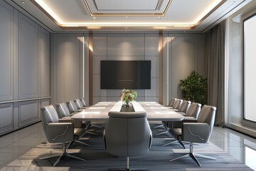 Wall Mural - Conference light grey meeting room design with tv