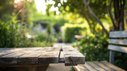 Wooden benches along a tranquil garden path with natural green surroundings.