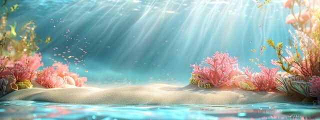 A beautiful underwater scene with pink and yellow coral and fish