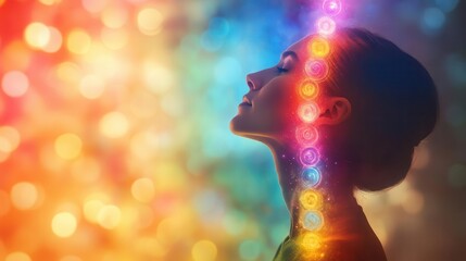 chakras aligning above a person s head, symbolizing a harmonious balance of thoughts and emotions, c