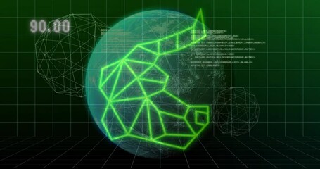 Wall Mural - Animation of digital data processing over globe on black background