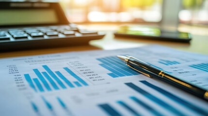 Poster - business report with pen and calculator