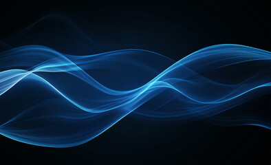 Wall Mural - Abstract Blue Wave Lines on Dark Background, Flowing Motion Design with Futuristic Energy