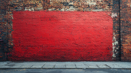 Wall Mural - Red brick wall with sidewalk in front.